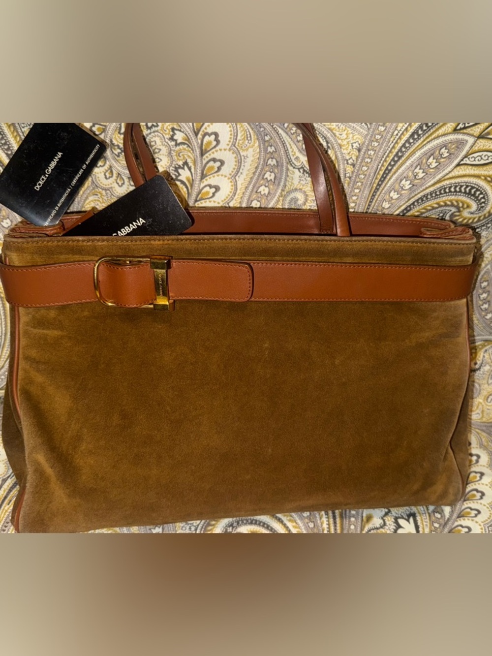 Dolce & Gabbana Brown Suede Belt Bag with Gold Hardware .